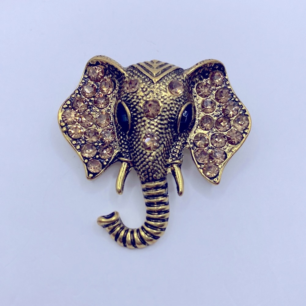 Gold Tone Rhinestone Elephant Brooch